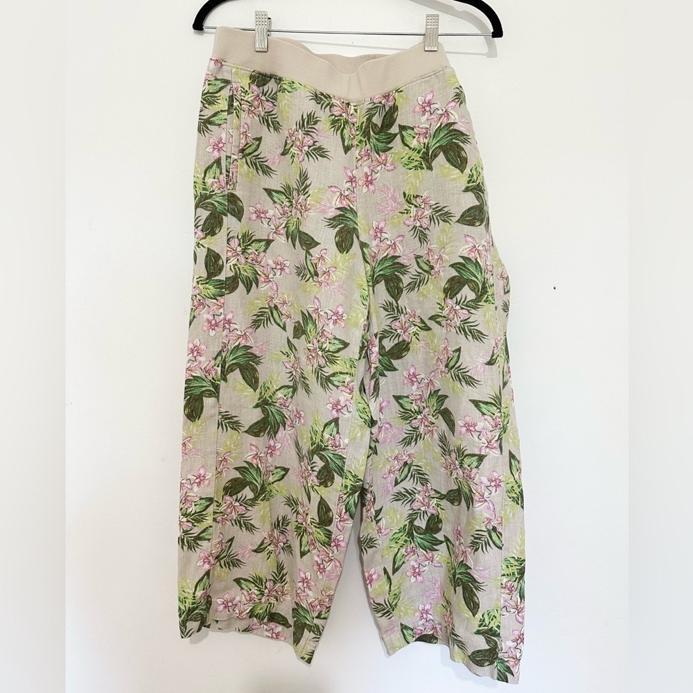 J Jill love linen wide leg pants floral elastic pull on size medium boho